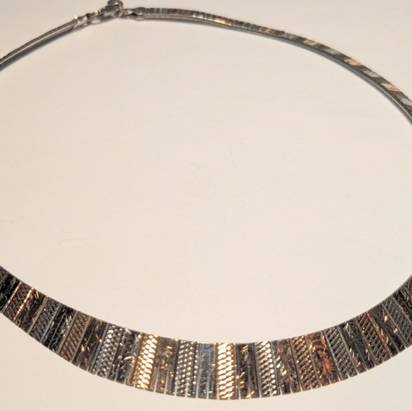 Vintage Sterling Silver Italy 925 Rose Gold etched collar necklace 17" Long 24gr - Picture 4 of 6